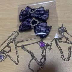 紫 ヘアアクセサリー 髪飾り リボン ヘアクリップ