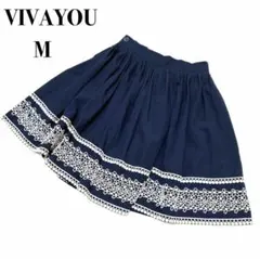美品☆VIVAYOU 日本製　ひざ丈フレアスカート　ネイビー　レース　花柄　Mのサムネイル