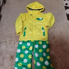 子ども用スキーウェア 緑と黄色のドット柄