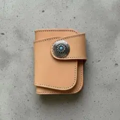 二つ折り財布 ヌメ革 リベット ベージュ 淡色 本革 アメカジ 古着 kp6-7