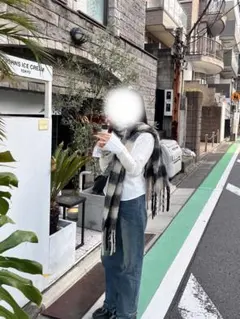 ウール混紡 チェック柄 ロングマフラー