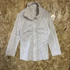 anySiS オンワード樫山　フリル襟 ホワイトストライプシャツ　カジュアル