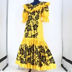 【フラダンス衣装】イエロー ワンピース ドレス 黄 ブラック 黒 鮮やか 華やか