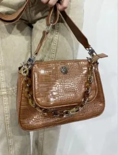 ブラウン クロコダイル風 ショルダーバッグ