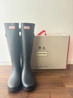 【美品】HUNTER ハンター ブラック レインブーツ サイドバックル付 トール