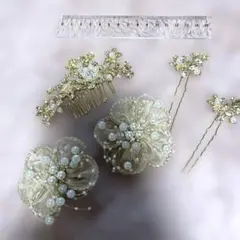 豪華5点セット　パール　ゴールド　ウェディング　結婚式　髪飾り　和装　卒業式