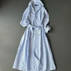 美品＊ポロラルフローレン リネンシャツワンピース ストライプ マキシ丈