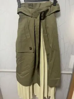 ECLIN カーキアシンメトリースカート プリーツスカート ④のサムネイル