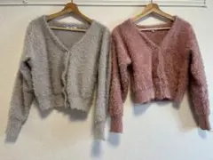 GLOBAL WORK シャギーカーディガン グレー ピンク 150