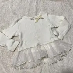 アイボリー リボン付き長袖カットソー