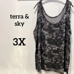 terra & sky 【3X】タンクトップ グレー系タイダイ