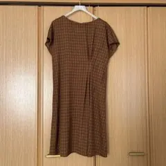 23区ブラウン チェック柄 Aラインワンピース 38