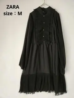 【タグ付】ZARA シフォンワンピース　プリーツ　フリル　金ボタン