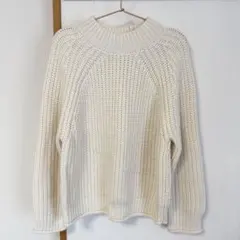 GU 白 リブ編み長袖セーター L