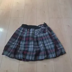 グレー系チェック プリーツスカート リボン付き