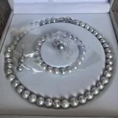 真珠ネックレスセット、淡水パールグレー珠