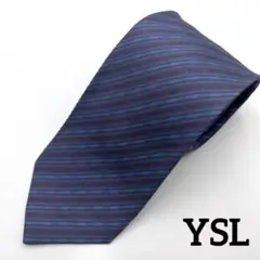 【極美品】イヴサンローラン ネクタイ シルク100% ストライプ ネイビー 紺