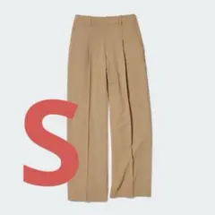 ユニクロ タックワイドパンツ S ベージュ キャメル