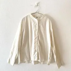 ☆【ユニクロ】コットンストライプスタンドカラーシャツ 綿100％ スリット XS