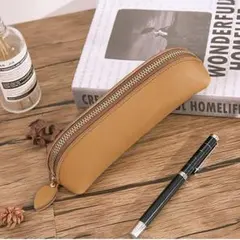 ブラウン ペンケース レザー 筆箱 メンズ レディース 筆入れ 大容量 おしゃれ