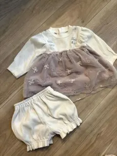アプレレクールリボン刺繍ドレスとショートパンツセット