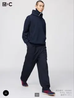 タックワイドテーパードパンツ - ネイビー