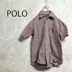 a0040【ポロクラブ】半袖シャツ M チェックシャツ 前ボタン