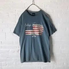 古着　カレッジワールドシリーズ　プリントTシャツ　アメリカ国旗　くすみブルー
