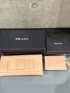 極美品 PRADA フィオッコ サフィアーノ ベージュ 長財布 カードケース