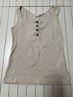 GU リブタンクトップ ベージュ Sサイズ ノースリーブ
