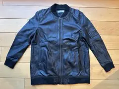 ラムレザー ブルゾン Lサイズ　MA-1タイプ　羊革 黒 DeTaiLS