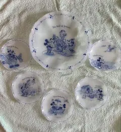 Disney ミッキーマウス ガラス食器セット 大皿1枚　小皿5枚セット