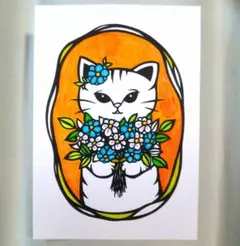 手作り額付き作品 title「みんな待ってる花猫ニャンコ」 - メルカリ