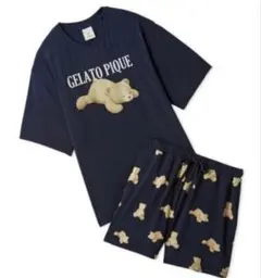 【週末セール】ジェラートピケ　ベアワンポイントTシャツ&ショートパンツ　ネイビー