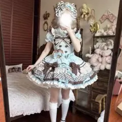 ロリータ ジャンパースカート姫ロリ フリル リボン ドレス チョコミント