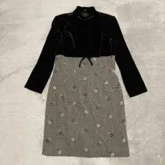 【エムズグレィシー】黒×グレーワンピース 11 ベロア素材　長袖　肩パッドあり
