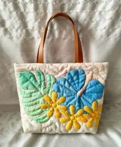 ☆ 274.ハワイアンキルト・バッグ・ハイビスカス＆ティアレ＆モンステラ