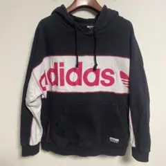 adidas アディダス スウェットパーカー ブラック/ホワイト/ピンク XOT
