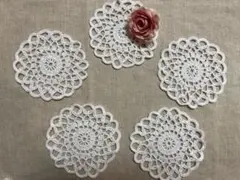 レース編みドイリー♡ハンドメイド　コースター5枚セット