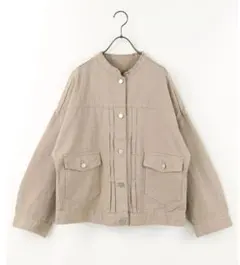 レイカズン☆ノーカラービッグＧジャン　サンドベージュ