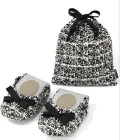 【新品】Francfranc 黒白ツイードリボン付き 携帯スリッパ