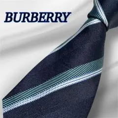 BURBERRYネクタイ　ブラックレーベル　ホースロゴ　ストライプ柄ブルー系