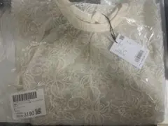 moment+ シャツ刺繍オーガンジー五分袖レース袖バルーンブラウス レディース