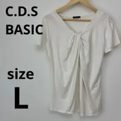 C.D.S BASIC レディース 半袖 カットソー ホワイト　シーディーエスLのサムネイル