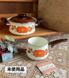 昭和レトロ 富士ホーロー 花柄 ホーローケトル&ホーロー両手鍋 セット