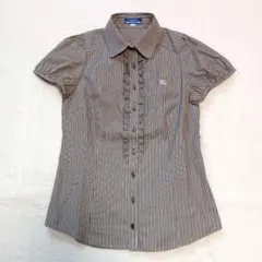 BURBERRY　バーバリー　ブラウス　ストライプ　フリル　パフスリーブ　美品