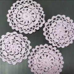 薄紫 レース編み コースター 4枚セット