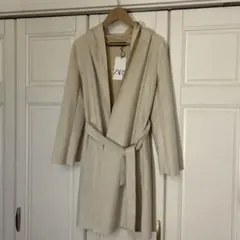 ZARA フード付きロングコート ベージュ 新品のサムネイル