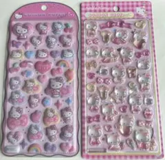 【正規品】ハローキティ　ボンボンドロップシール（ピンク）、コットンパフィシール