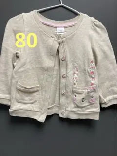 H&M ベージュ ウサギ刺繍 カーディガン　80